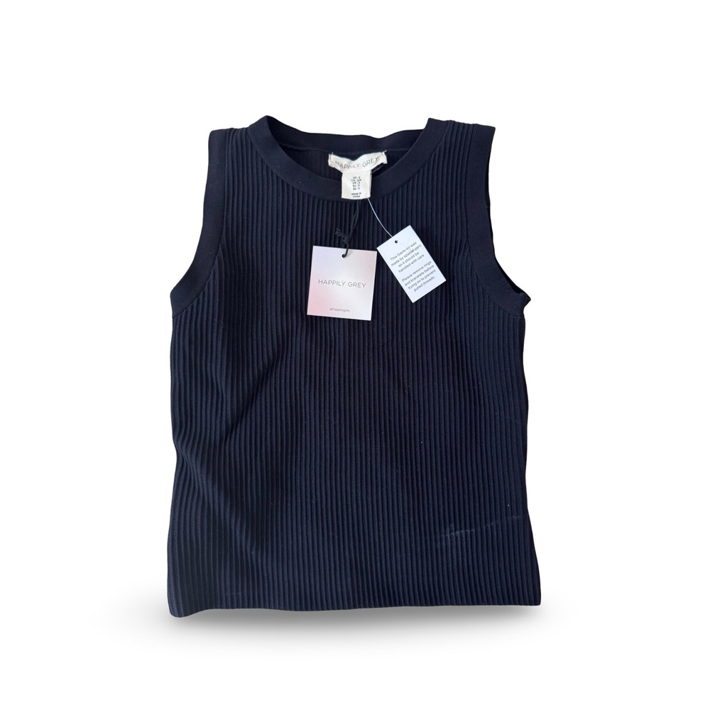 Happily Grey Ribbed‎ Knit Tank Top Sleeveless Casual Black Size S